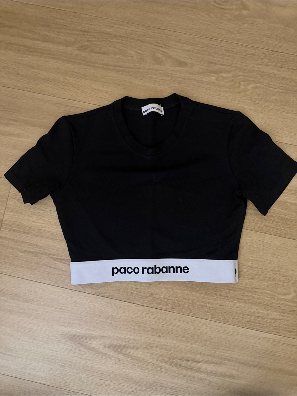 Paco Rabanne Black Crop Tee with White Logo Band